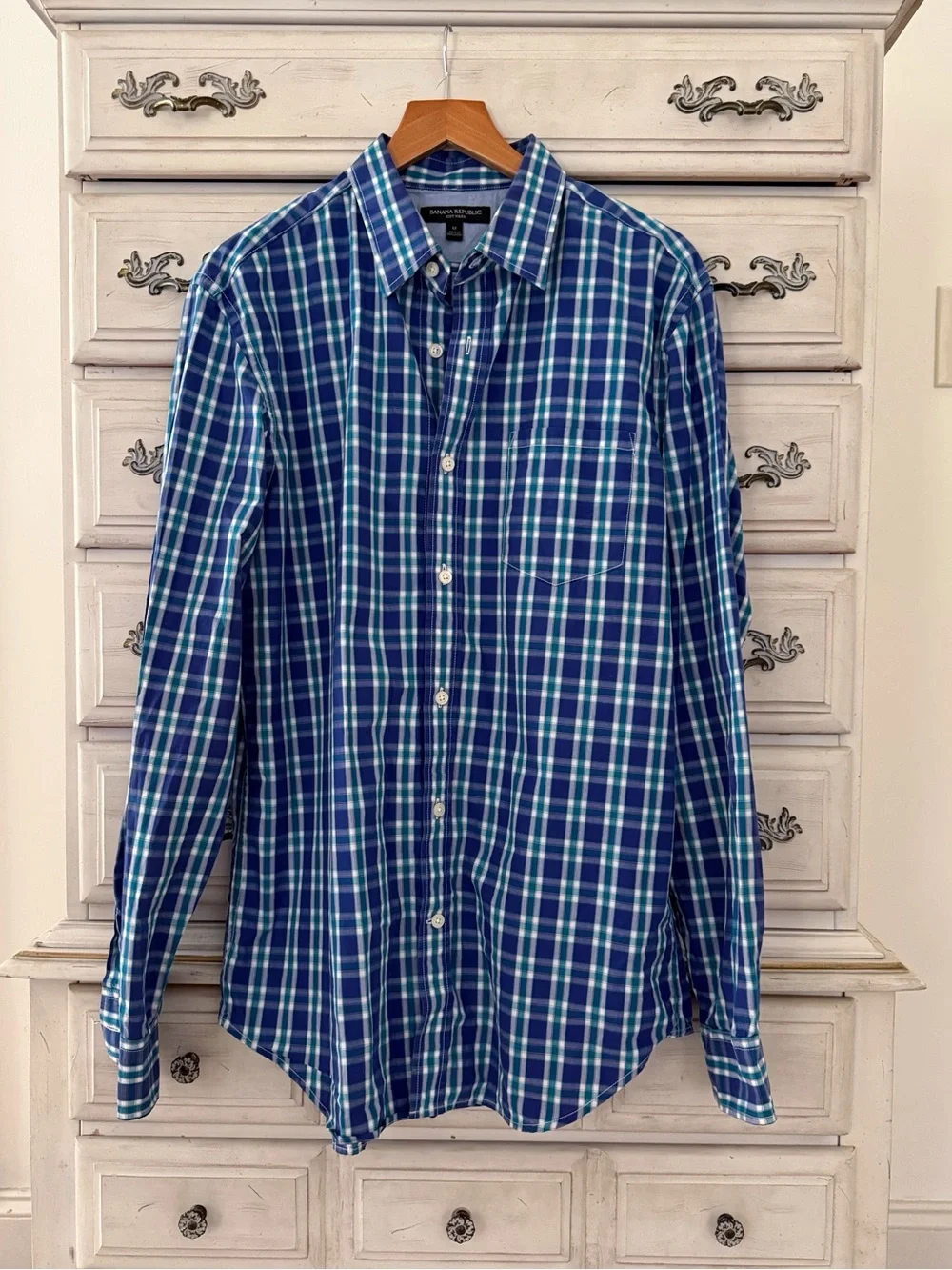 Banana Republic Soft Wash Blue Plaid Button Shirt